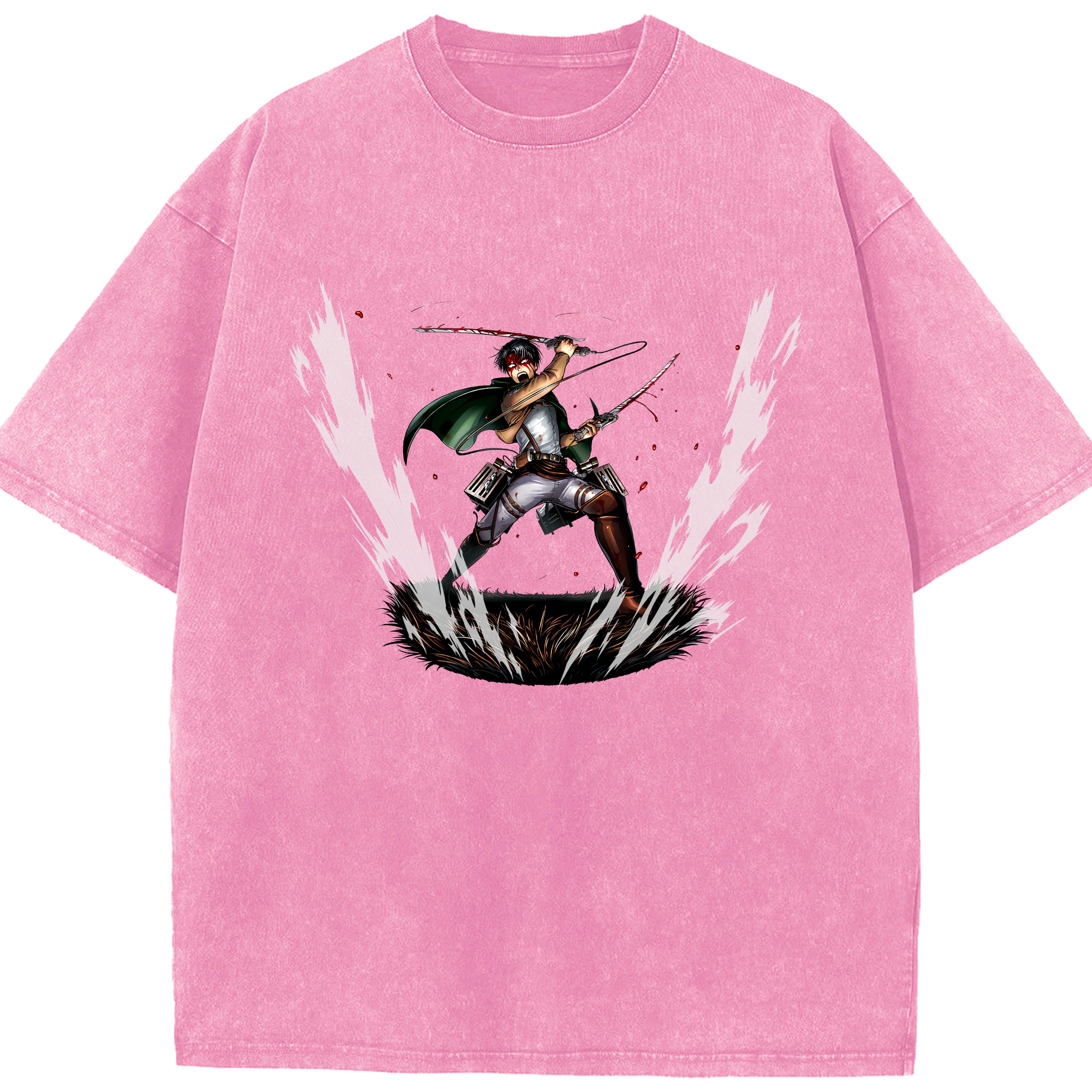 （画像用） 進撃の巨人 リヴァイ·アッカーマン Attack on Titan Levi Ackerman 綿100% ヴィンテージ風 半袖Tシャツ（フロントプリント）